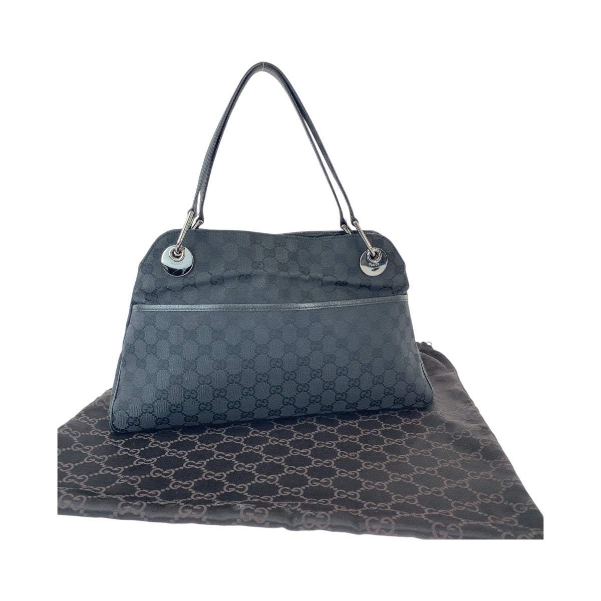 Gucci Black GG Canvas Leather Tote Bag