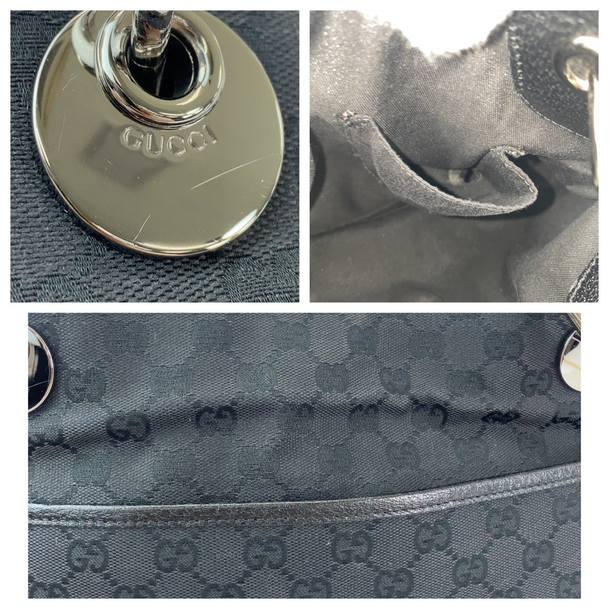 Gucci Black GG Canvas Leather Tote Bag