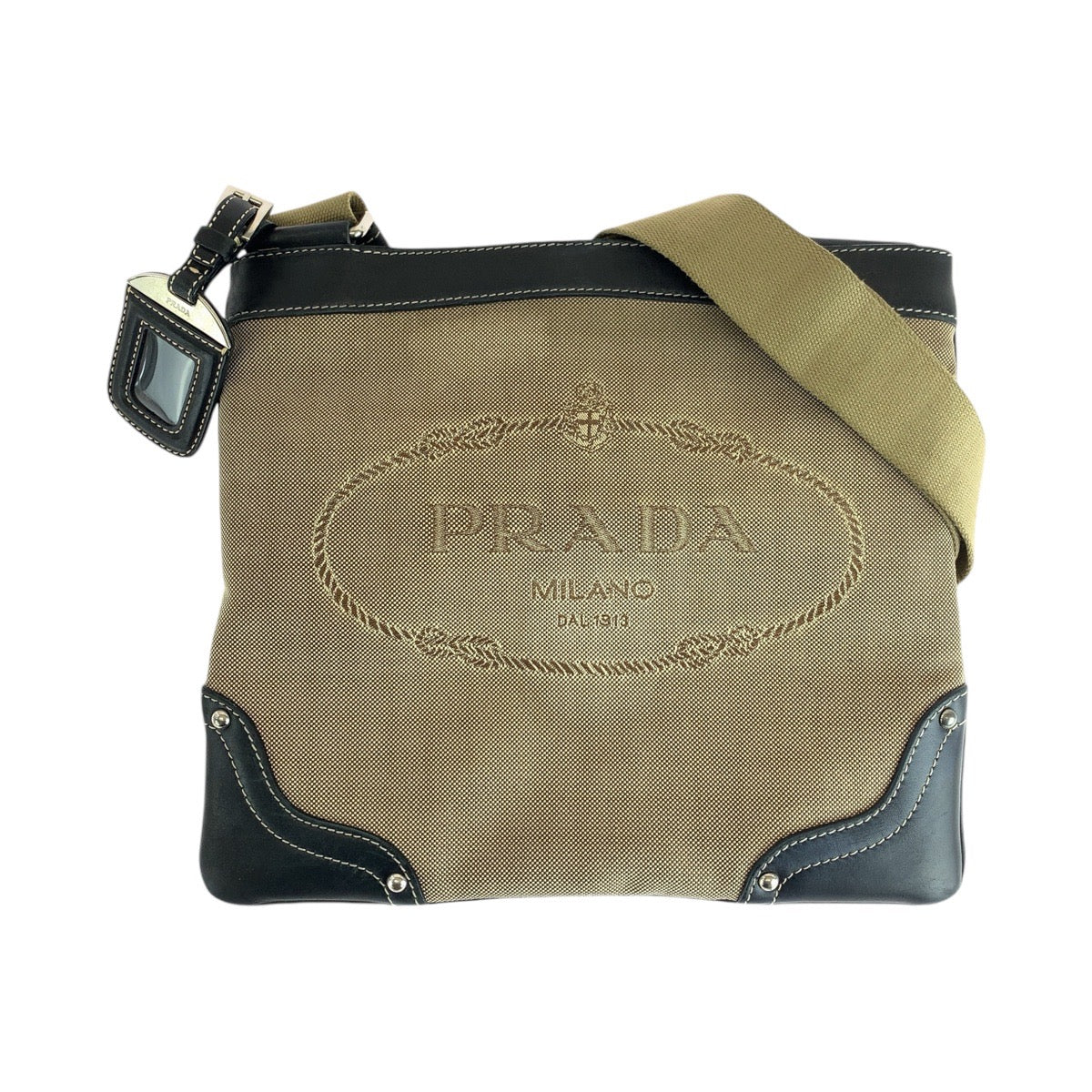 Prada Jacquard Canvas Leather Shoulder Bag