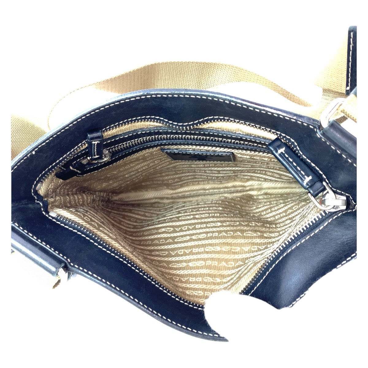 Prada Jacquard Canvas Leather Shoulder Bag