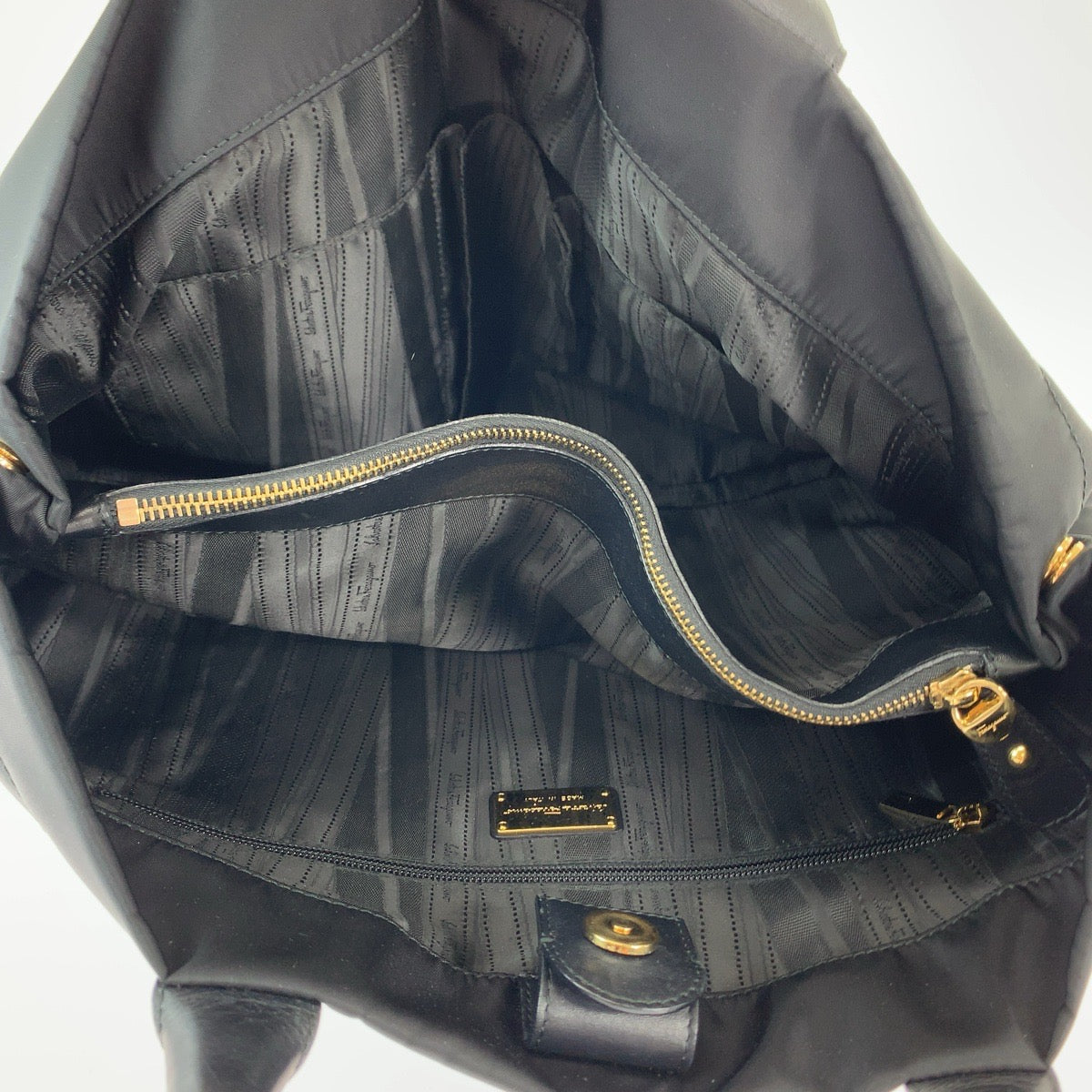 Salvatore Ferragamo Nylon Tote Bag Black Gold