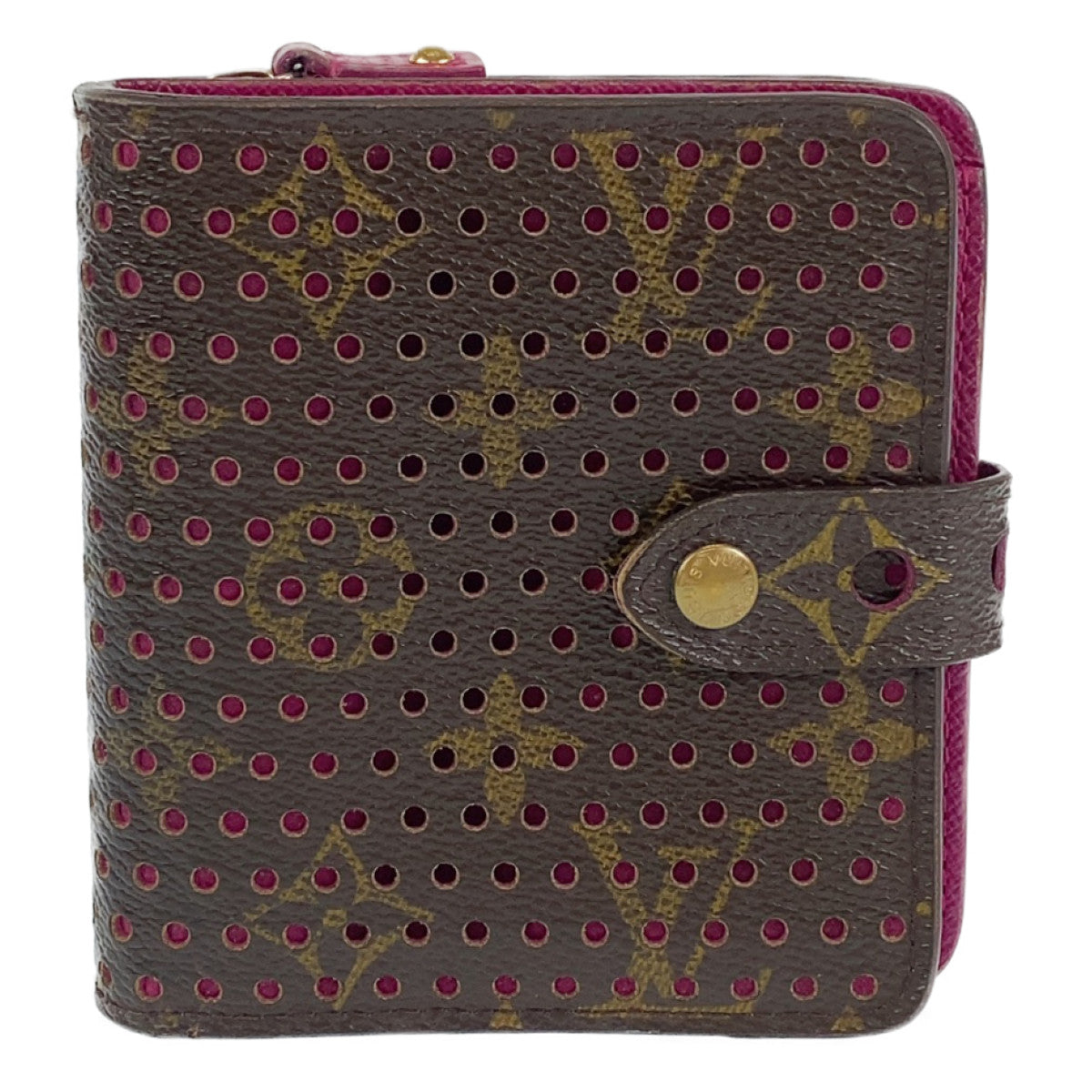 Louis Vuitton Monogram Perfo Fuchsia Compact Zip Wallet M95188 in Very Good Condition