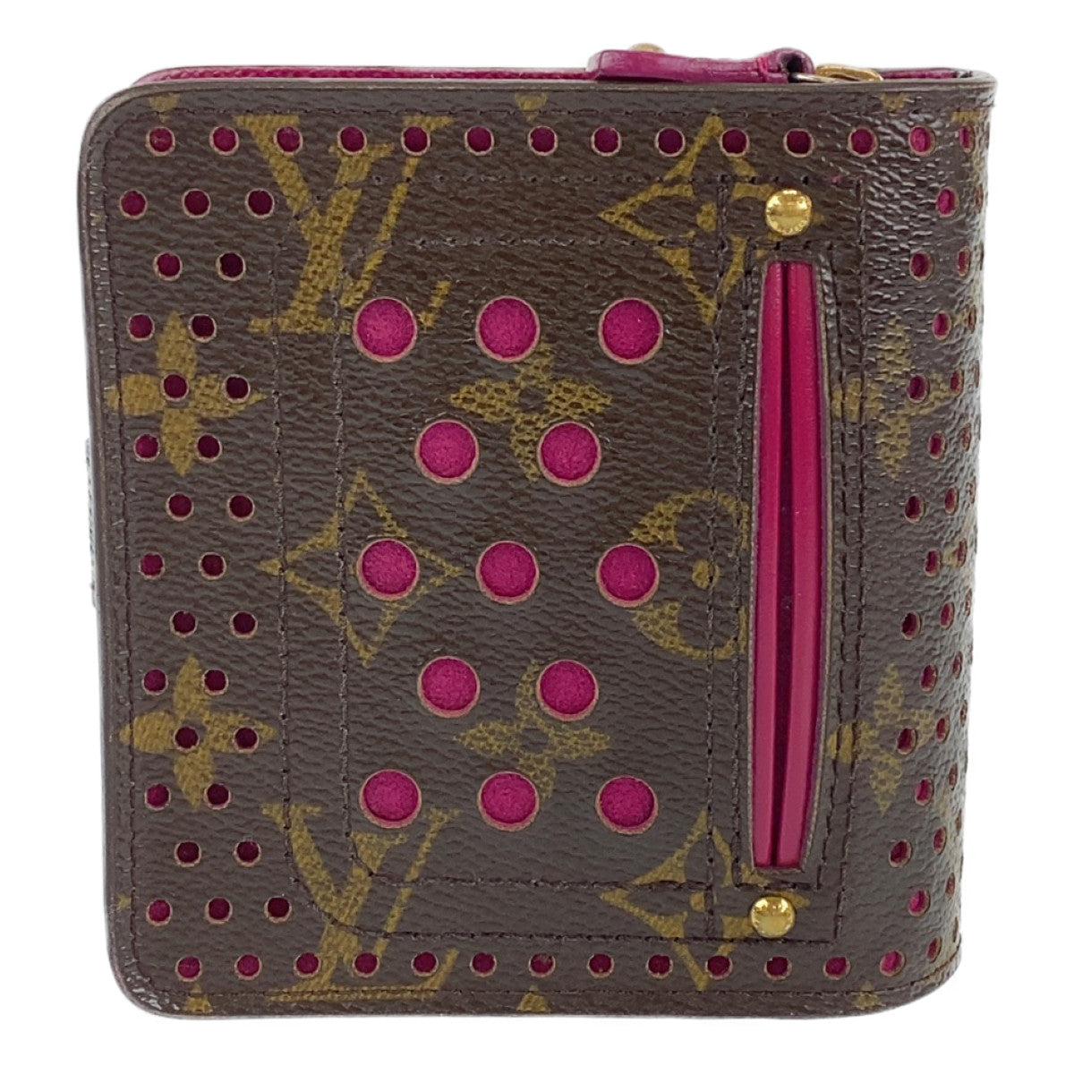 Louis Vuitton Monogram Perfo Fuchsia Compact Zip Wallet M95188 in Very Good Condition