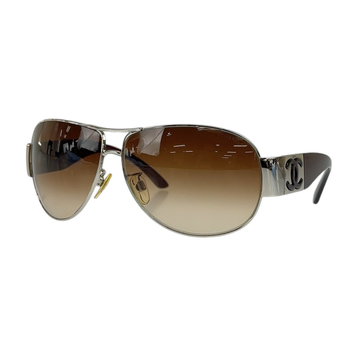 Chanel Coco Mark Plastic Sunglasses Brown Silver