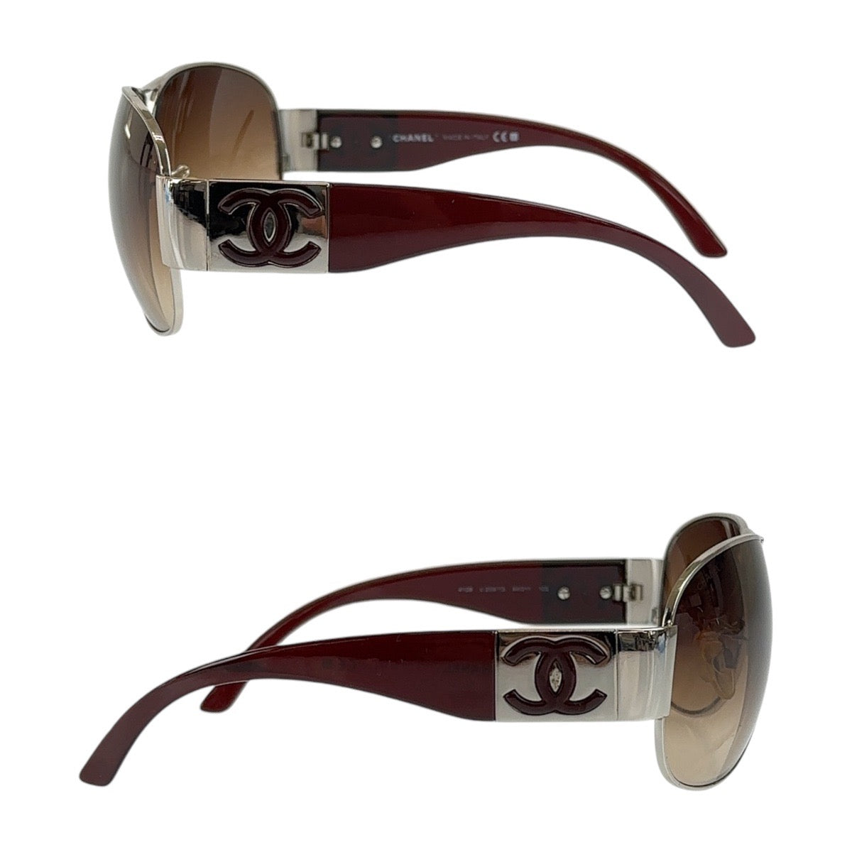 Chanel Coco Mark Plastic Sunglasses Brown Silver