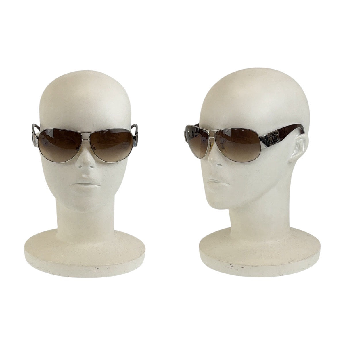 Chanel Coco Mark Plastic Sunglasses Brown Silver