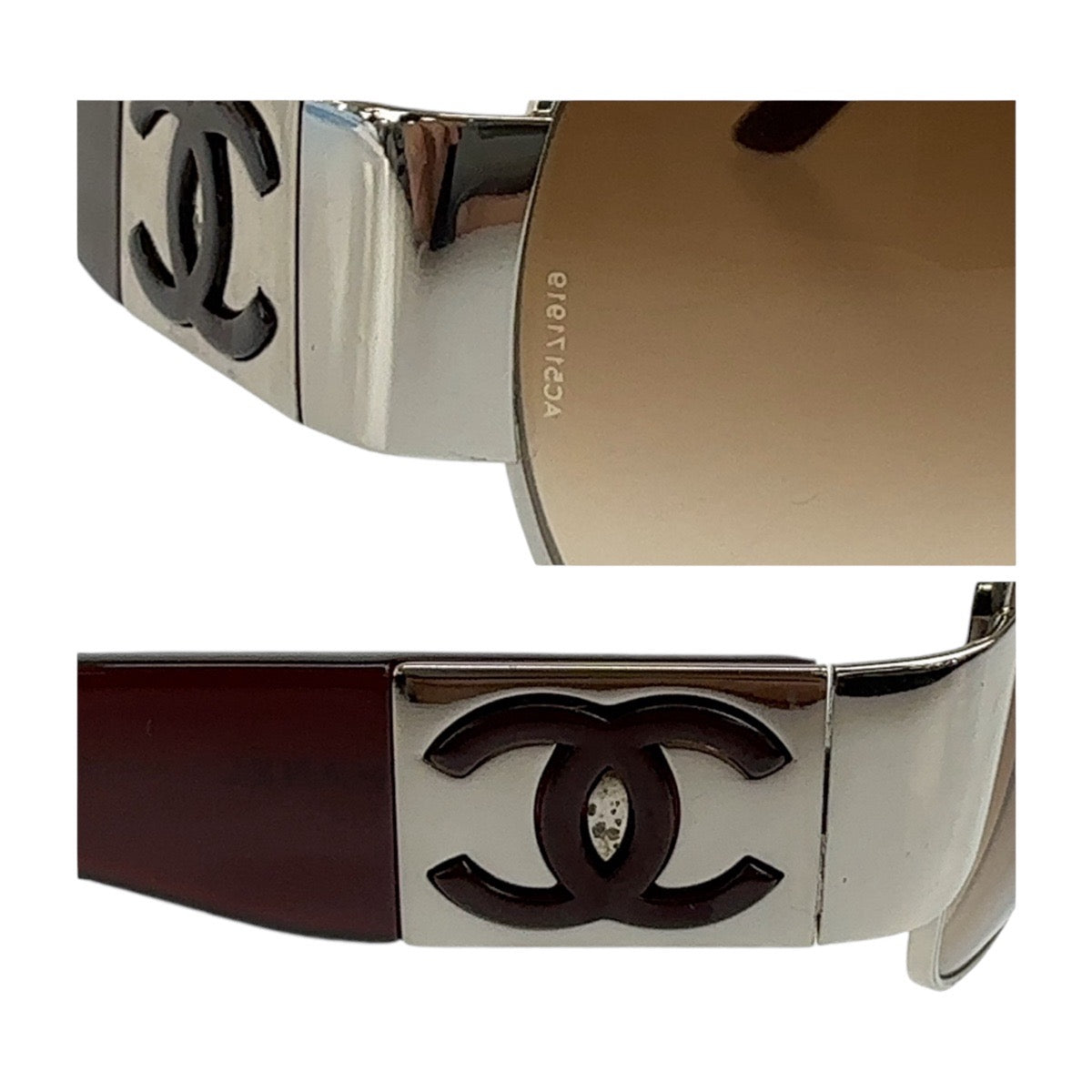 Chanel Coco Mark Plastic Sunglasses Brown Silver