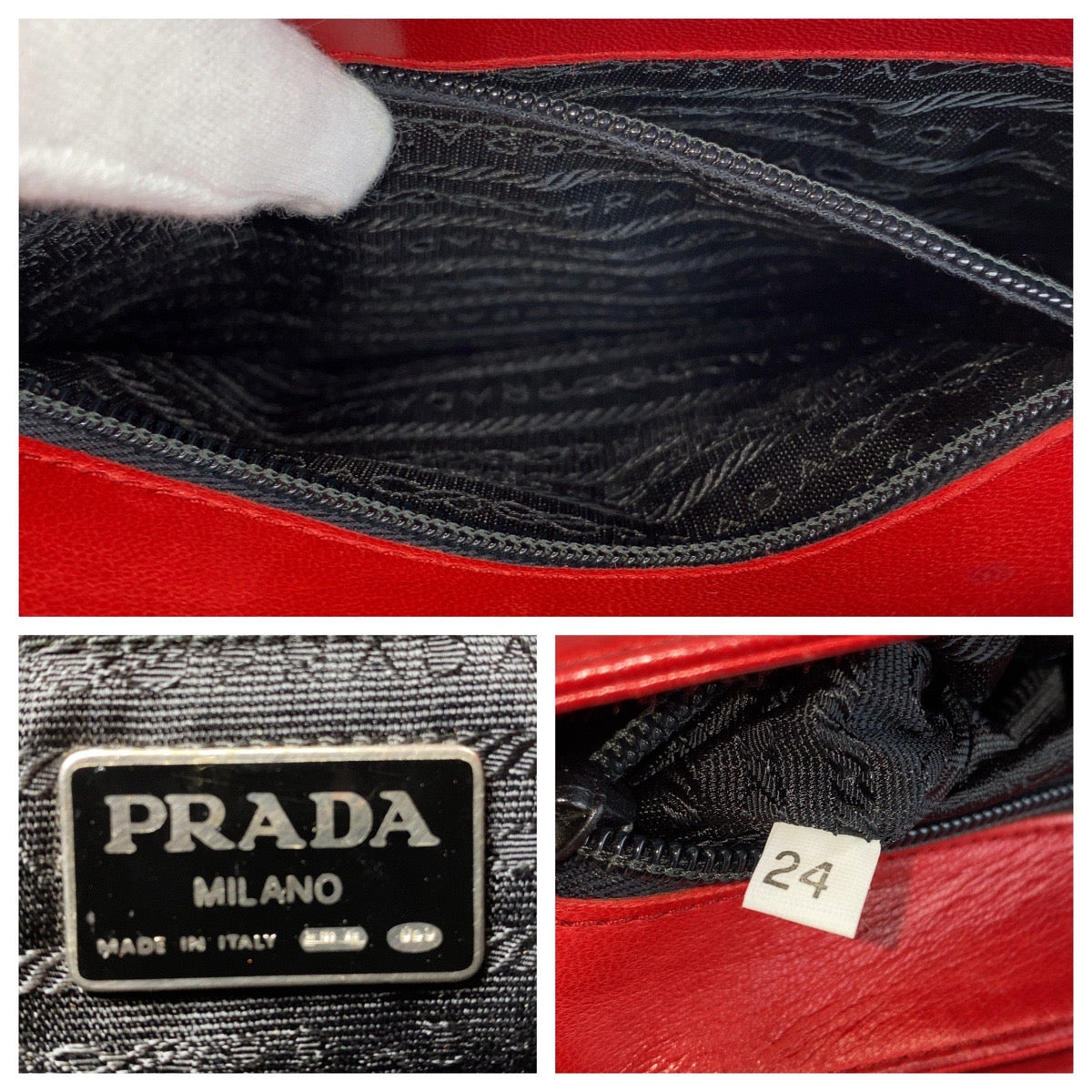 Prada Vintage Red Leather Chain Shoulder Bag