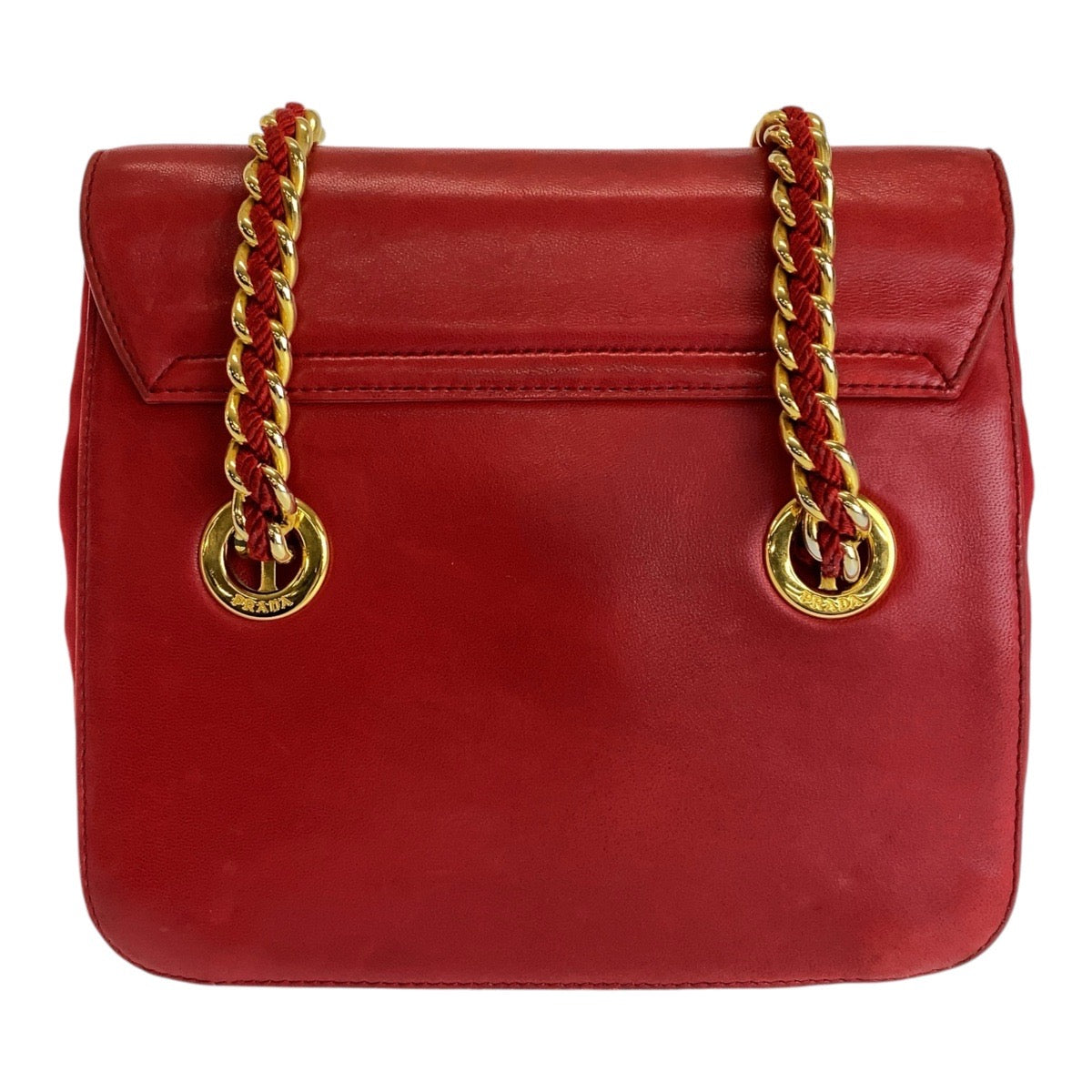 Prada Vintage Red Leather Chain Shoulder Bag