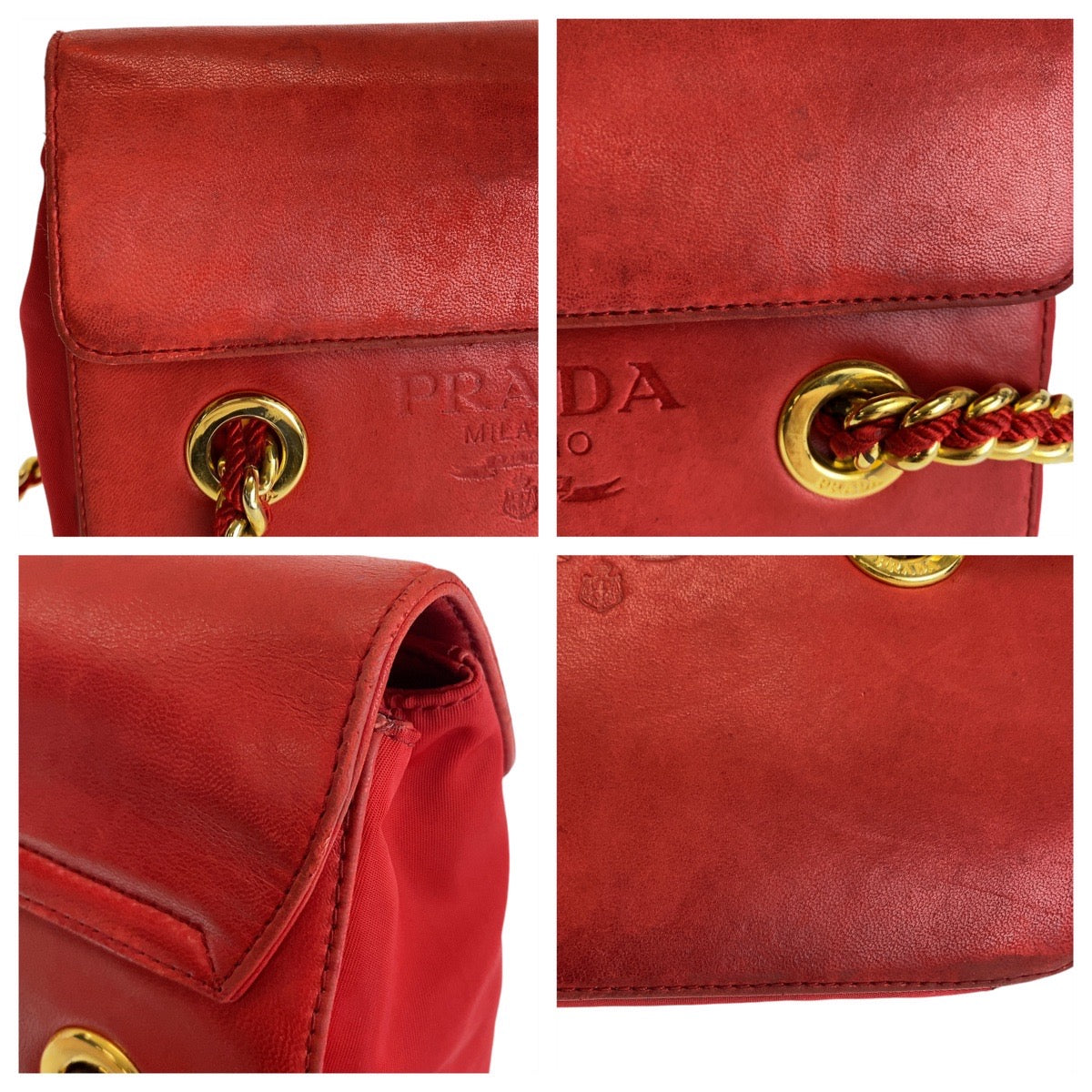 Prada Vintage Red Leather Chain Shoulder Bag