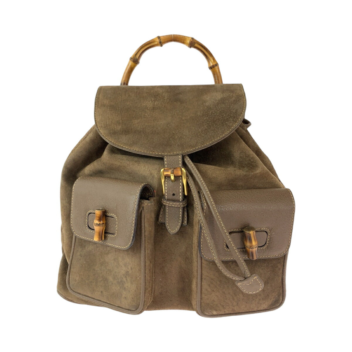 Gucci Vintage Bamboo Suede Backpack Brown