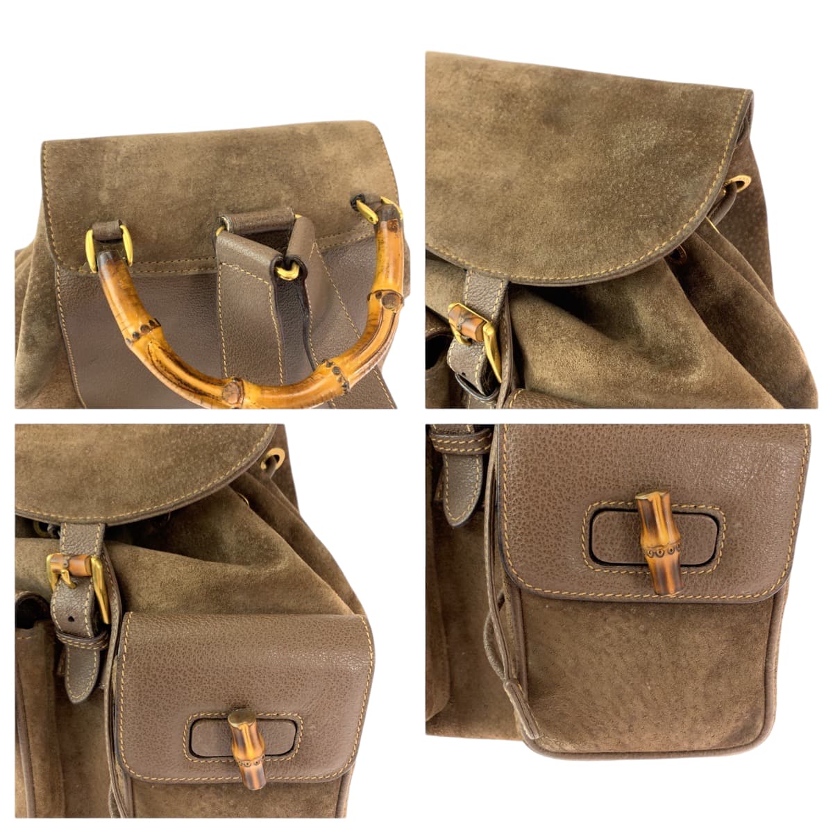 Gucci Vintage Bamboo Suede Backpack Brown