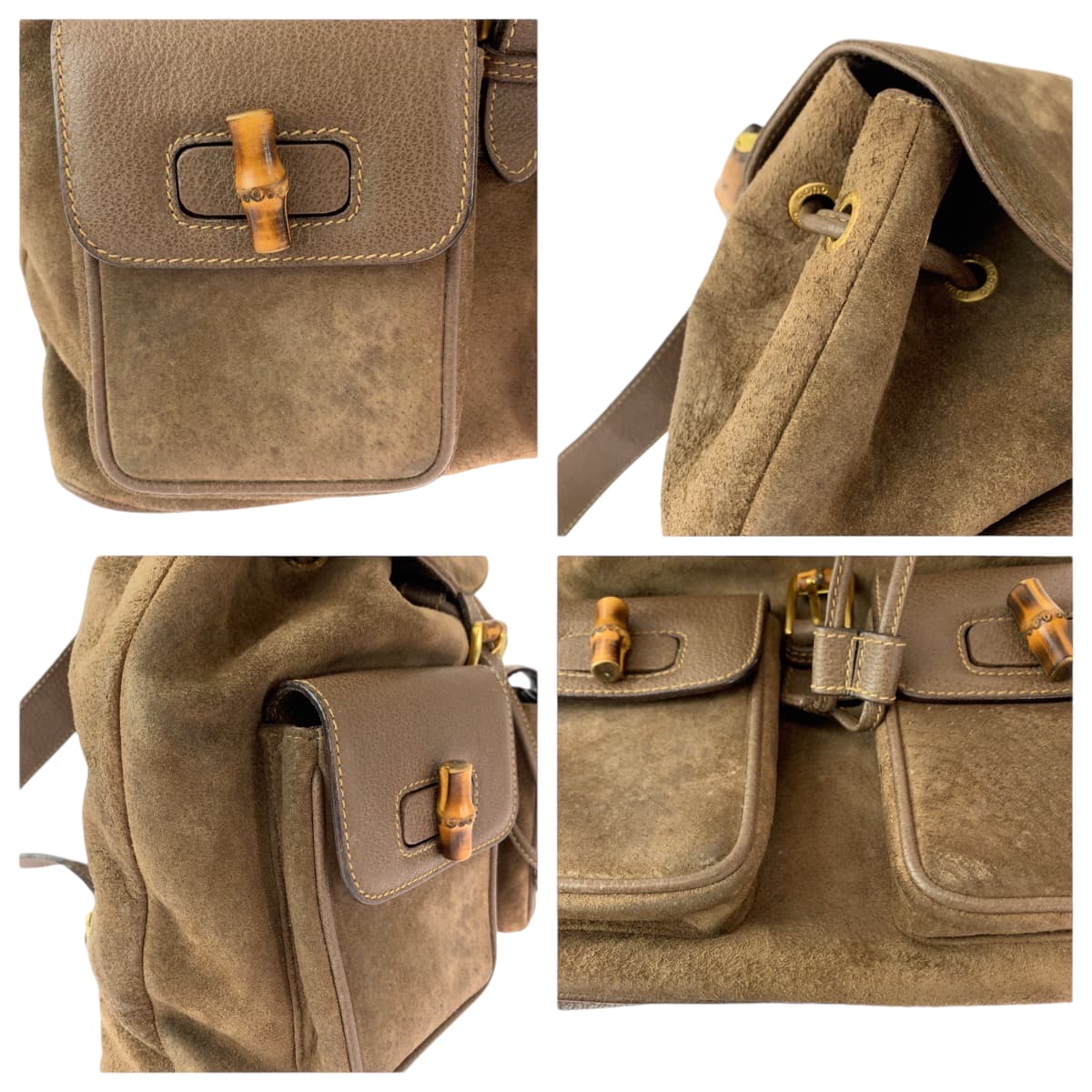 Gucci Vintage Bamboo Suede Backpack Brown