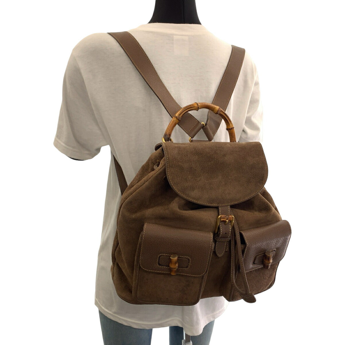 Gucci Vintage Bamboo Suede Backpack Brown