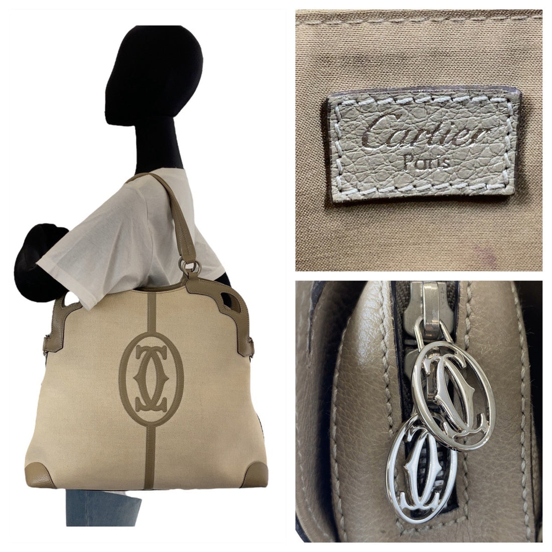 Cartier Marcello Canvas Leather Tote Bag in Very Good Condition