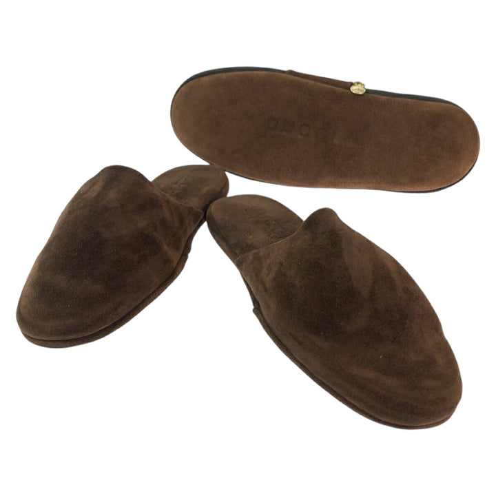 Gucci Suede Slippers Brown Gold Hardware