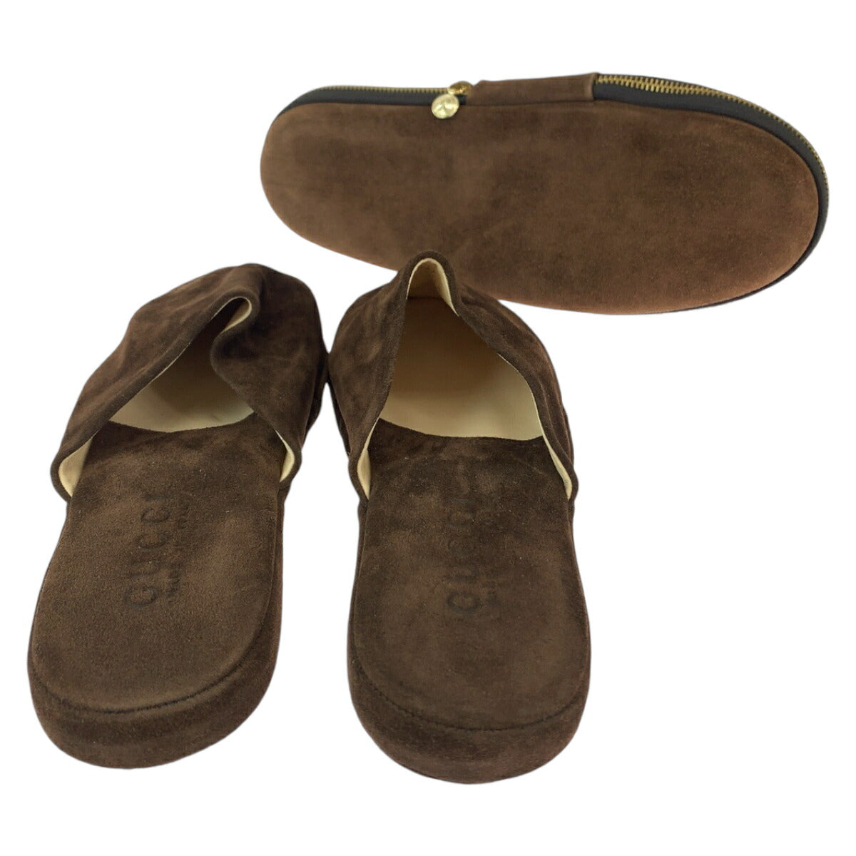 Gucci Suede Slippers Brown Gold Hardware