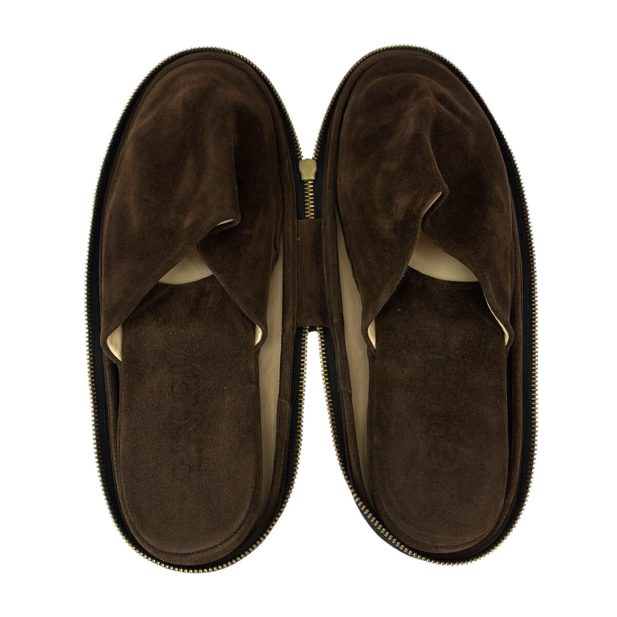 Gucci Suede Slippers Brown Gold Hardware