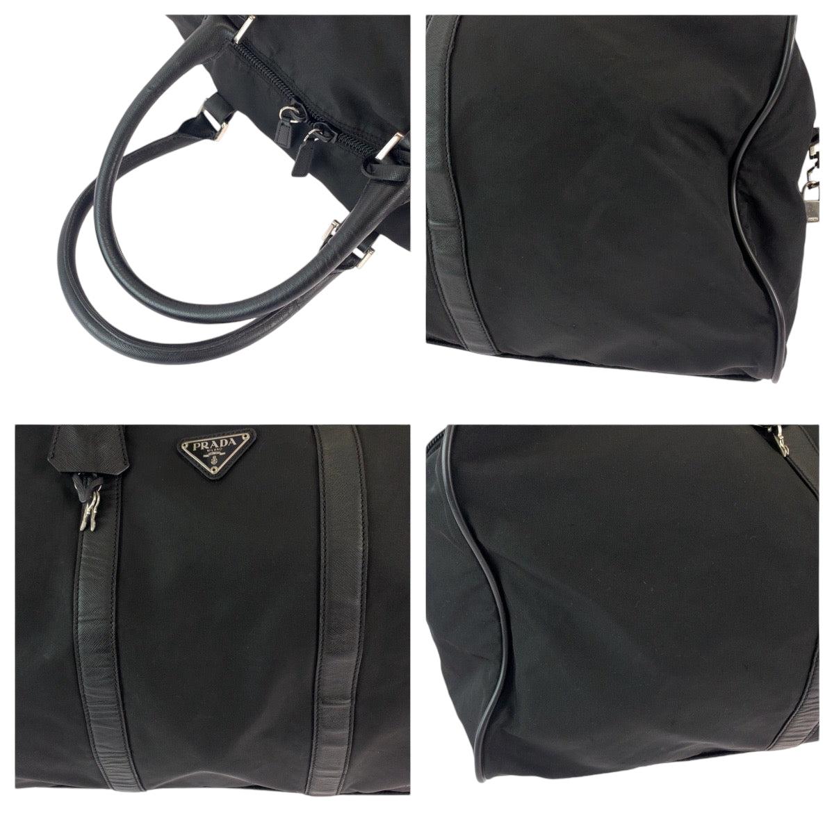 Prada Nylon Tessuto Logo Plate Boston Bag