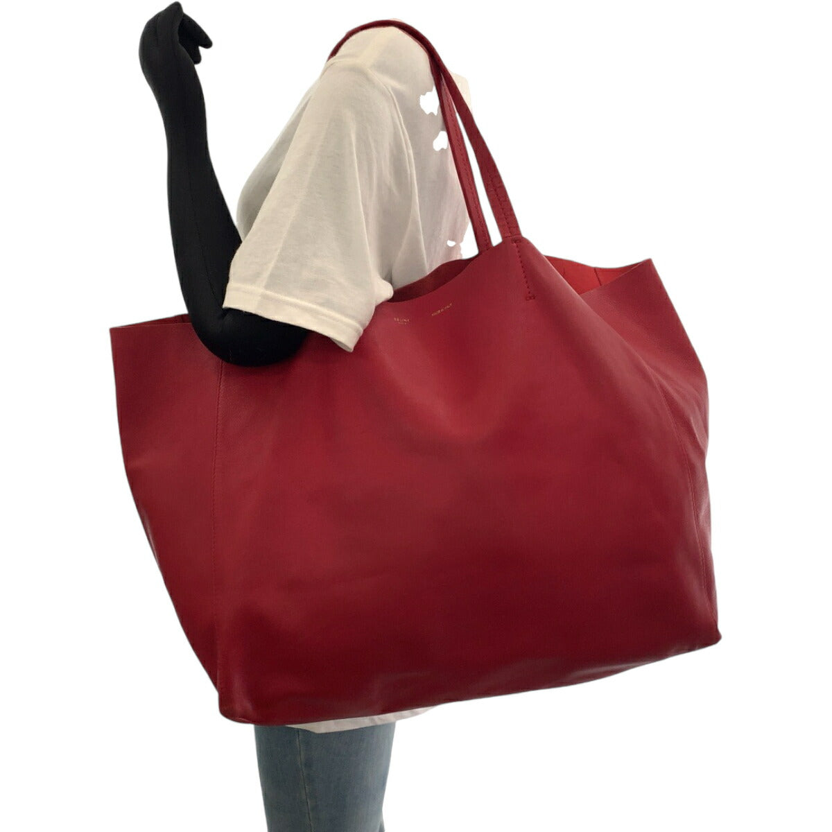 Celine Red Leather Horizontal Cabas Tote Bag