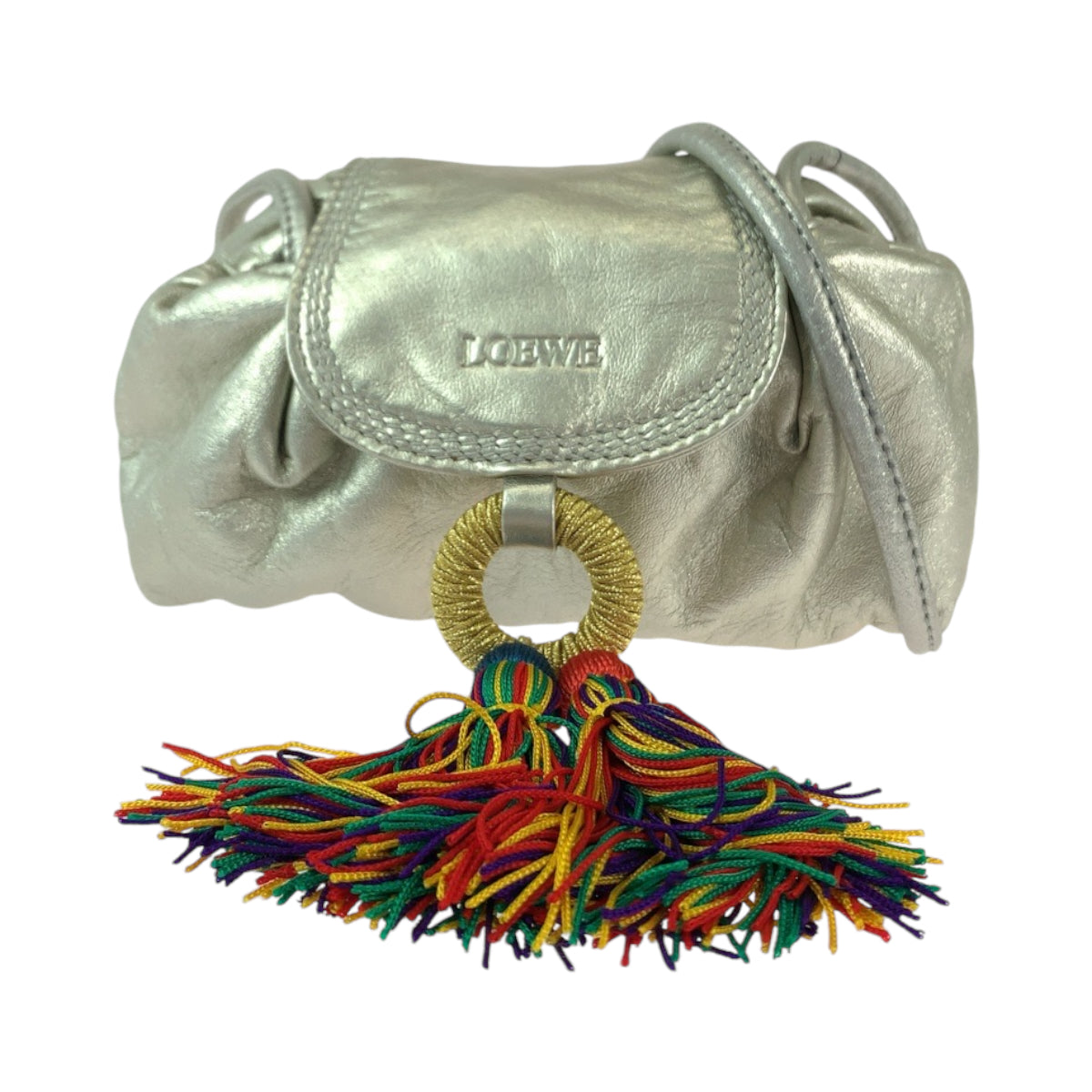 Loewe Vintage Fringe Silver Multicolor Leather Shoulder Bag