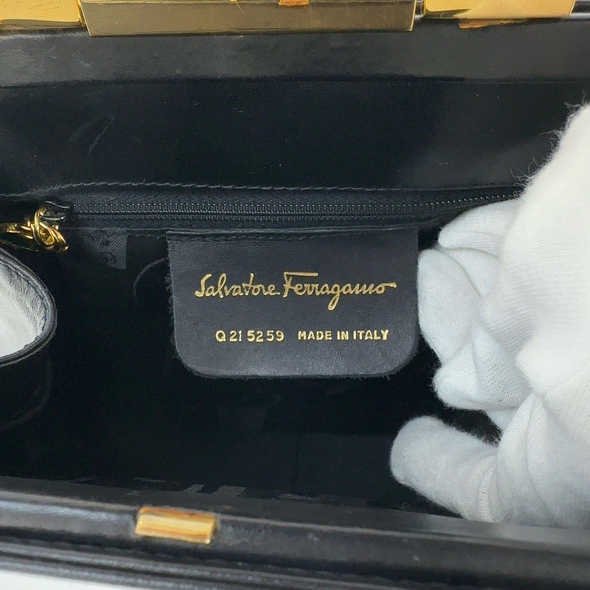 Salvatore Ferragamo Gancini Black Gold Handbag Vanity