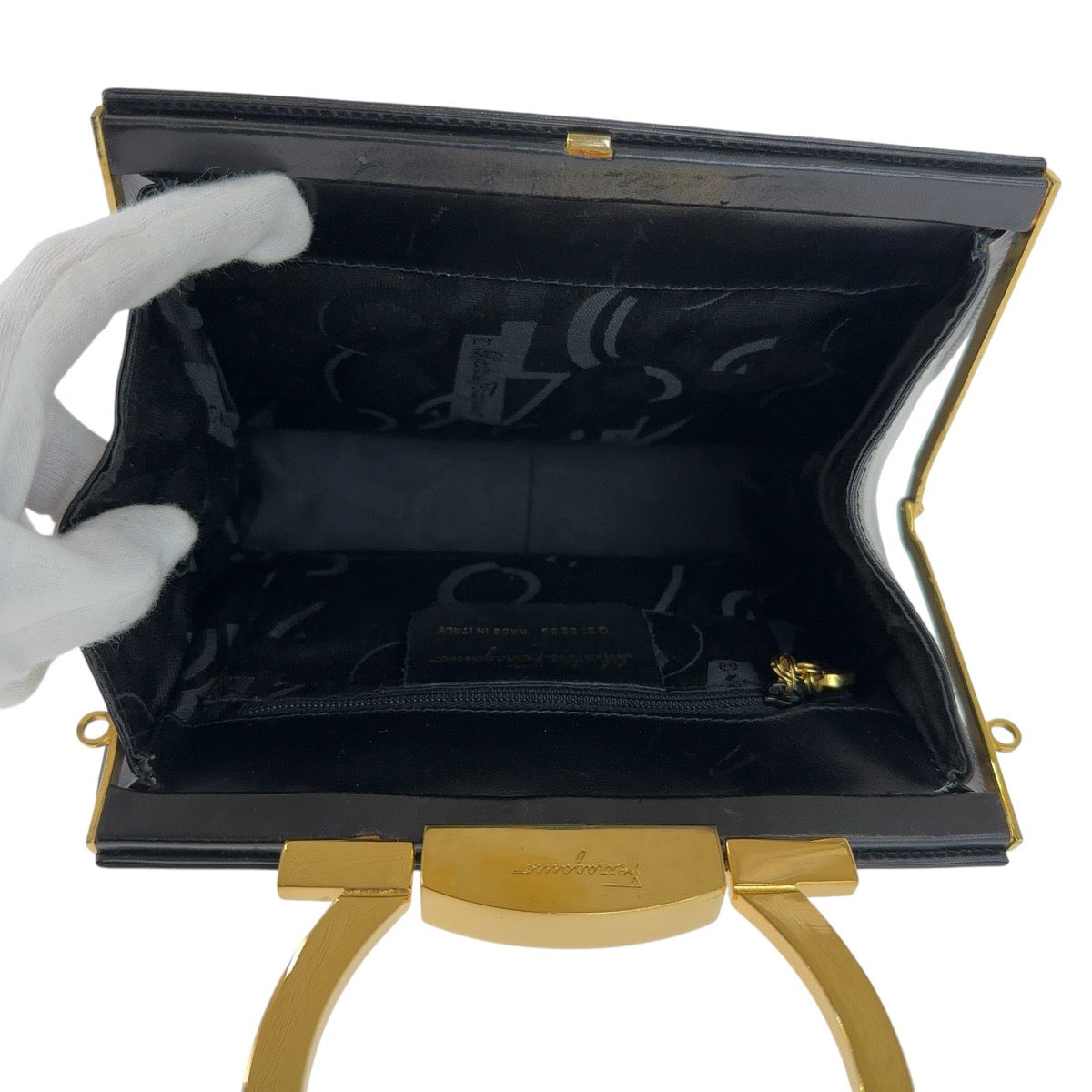 Salvatore Ferragamo Gancini Black Gold Handbag Vanity