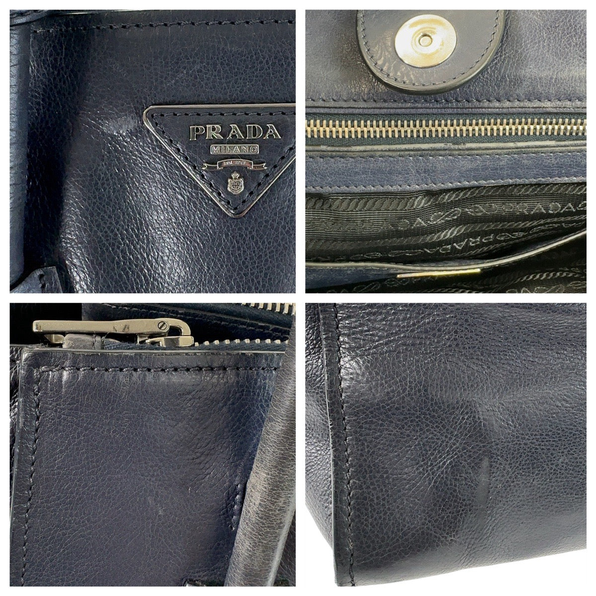 Prada Leather Triangle Logo Tote Bag