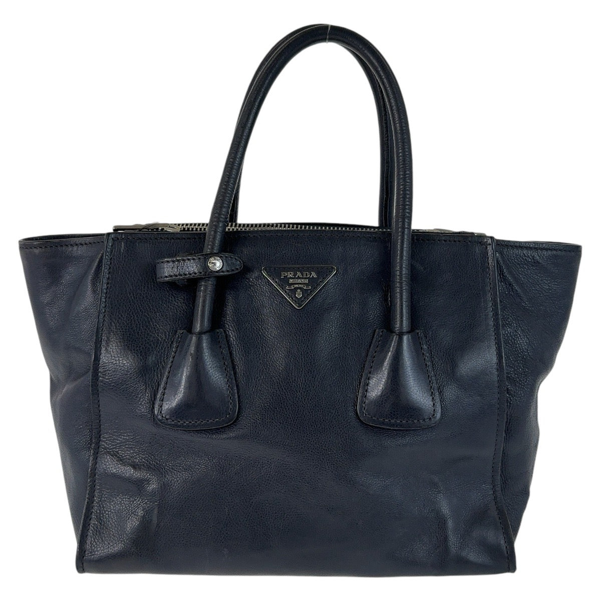 Prada Leather Triangle Logo Tote Bag