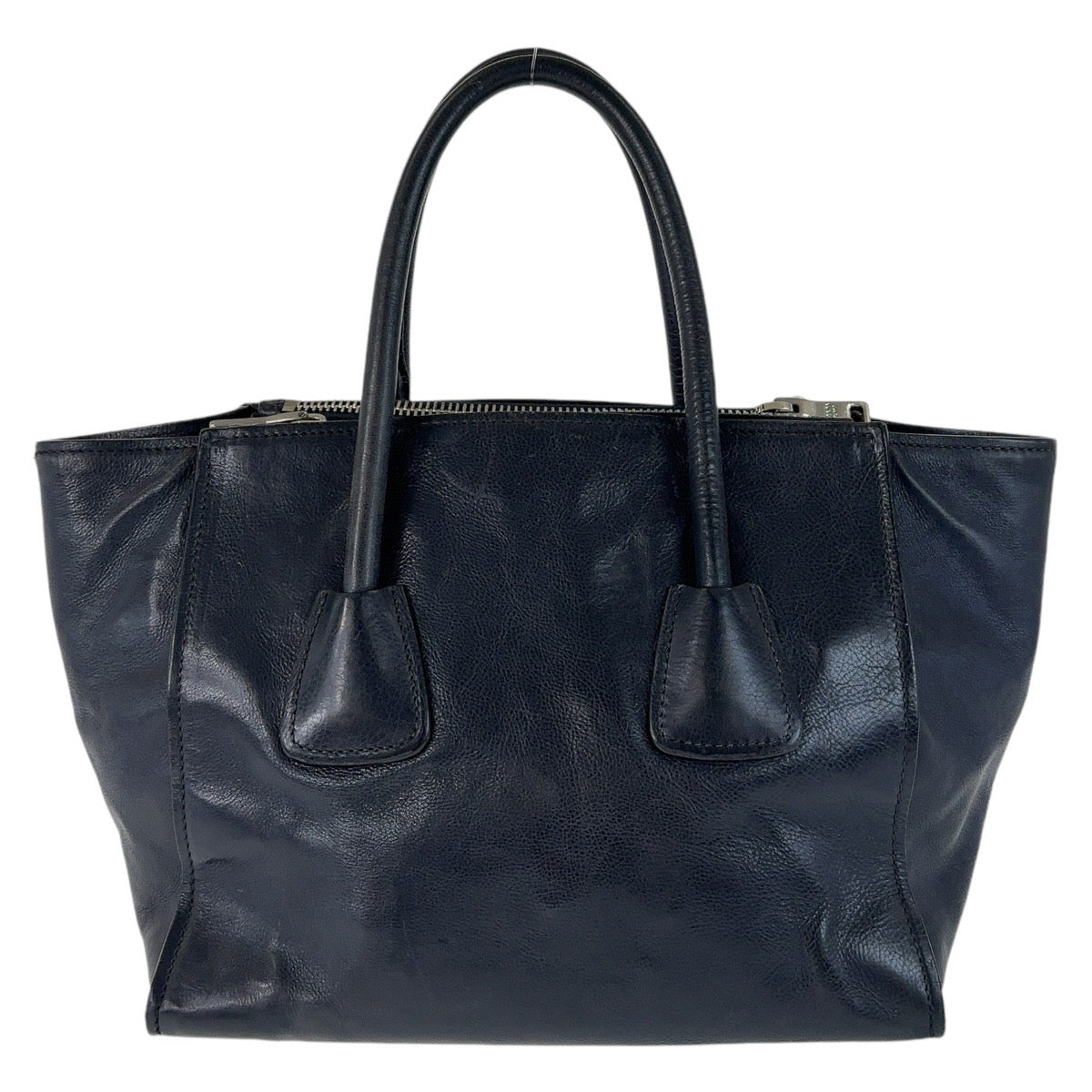 Prada Leather Triangle Logo Tote Bag