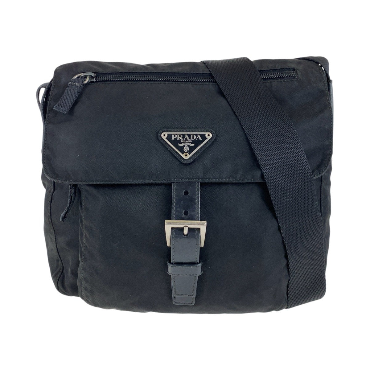 Prada Nylon Leather Tessuto Logo Shoulder Bag