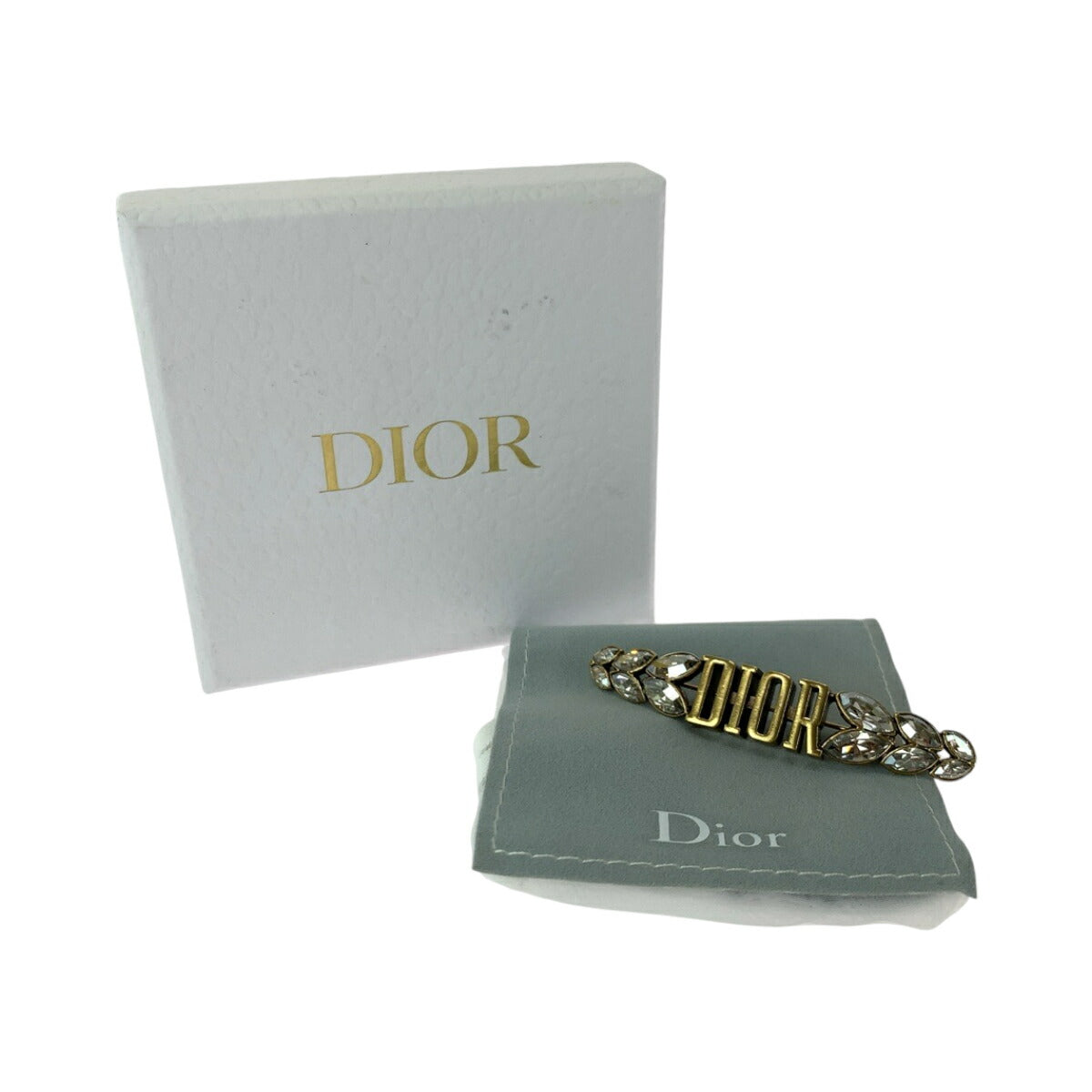 Dior Rhinestone Logo Gold Metal Brooch