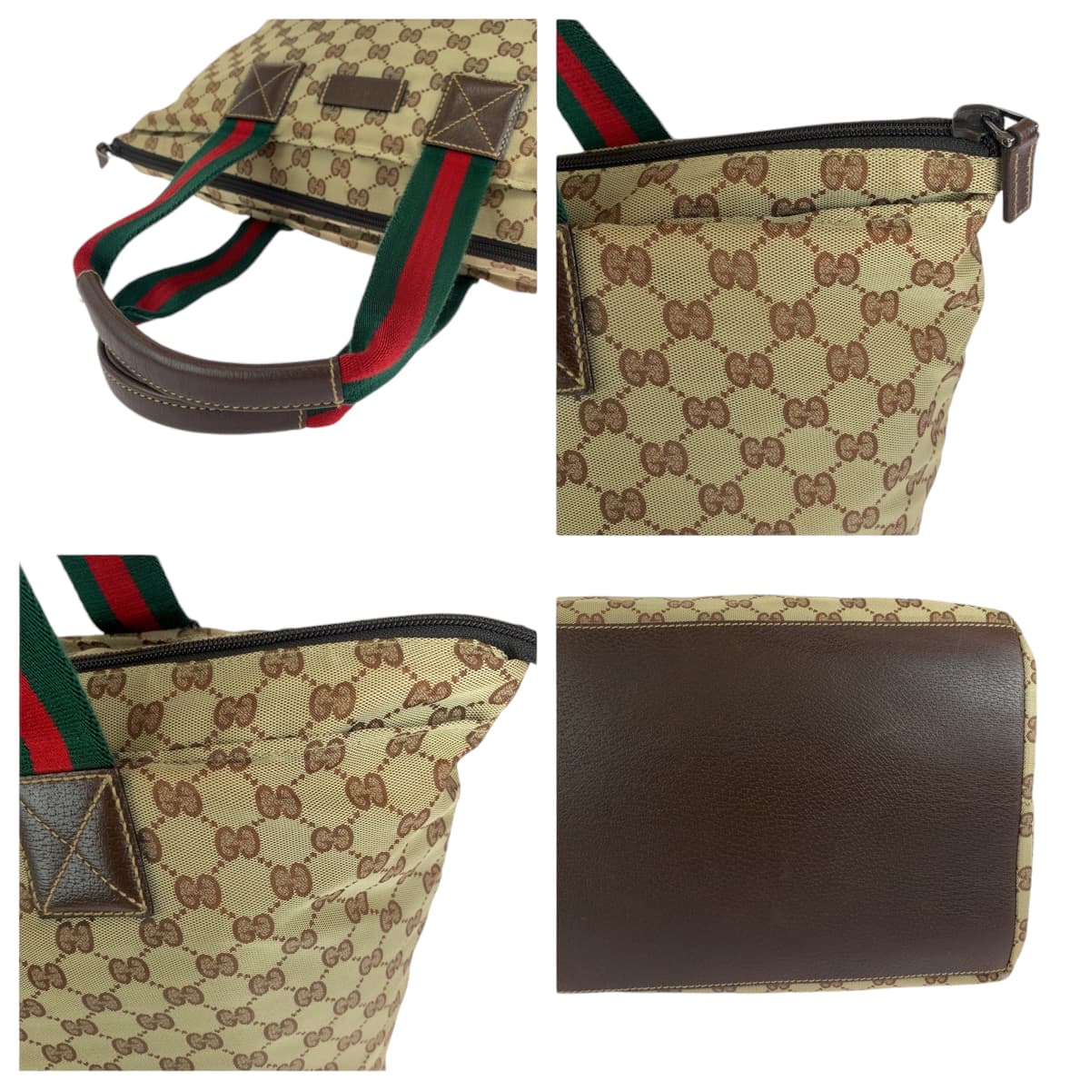 Gucci GG Canvas Brown Red Green Tote Bag