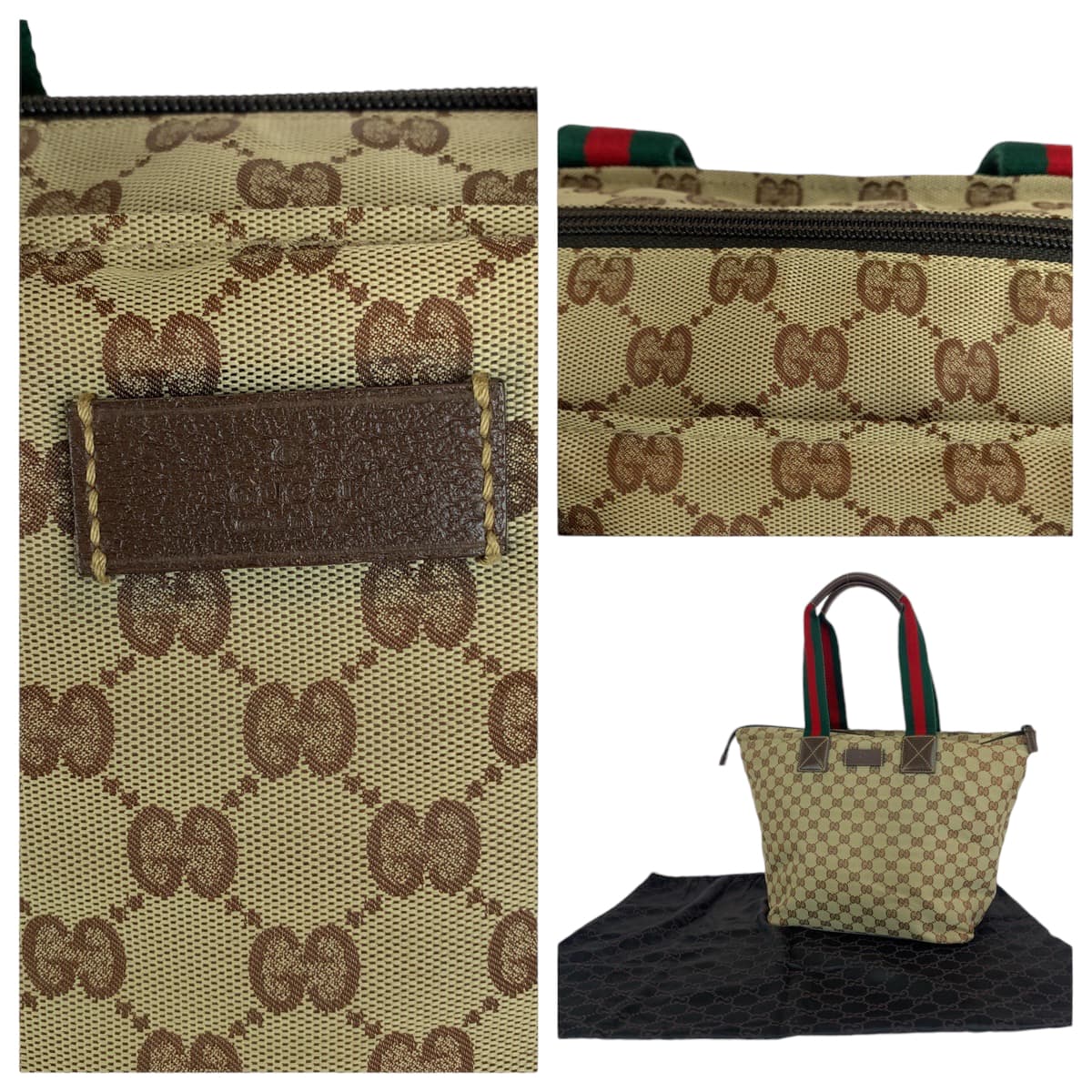 Gucci GG Canvas Brown Red Green Tote Bag