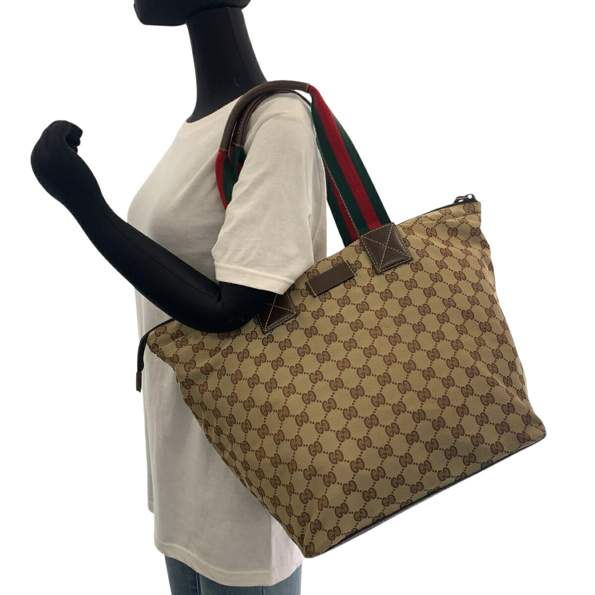 Gucci GG Canvas Brown Red Green Tote Bag