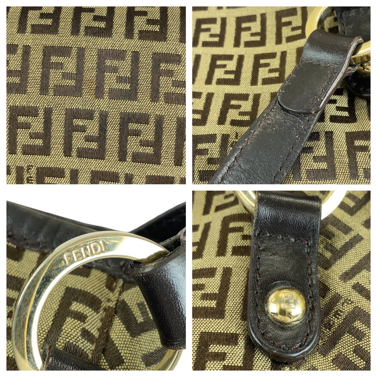 Fendi Vintage Zucchino Canvas Leather Tote Bag