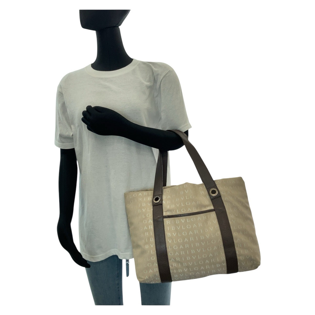 Bvlgari Canvas/Leather Logo Mania Tote Shoulder Bag