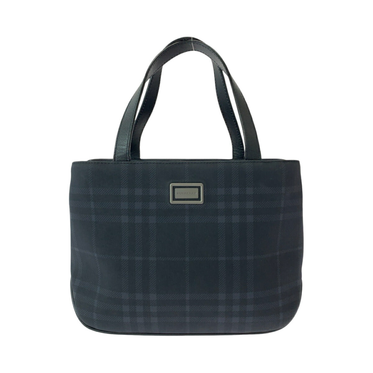 Burberry Check Canvas Tote Bag Navy Silver