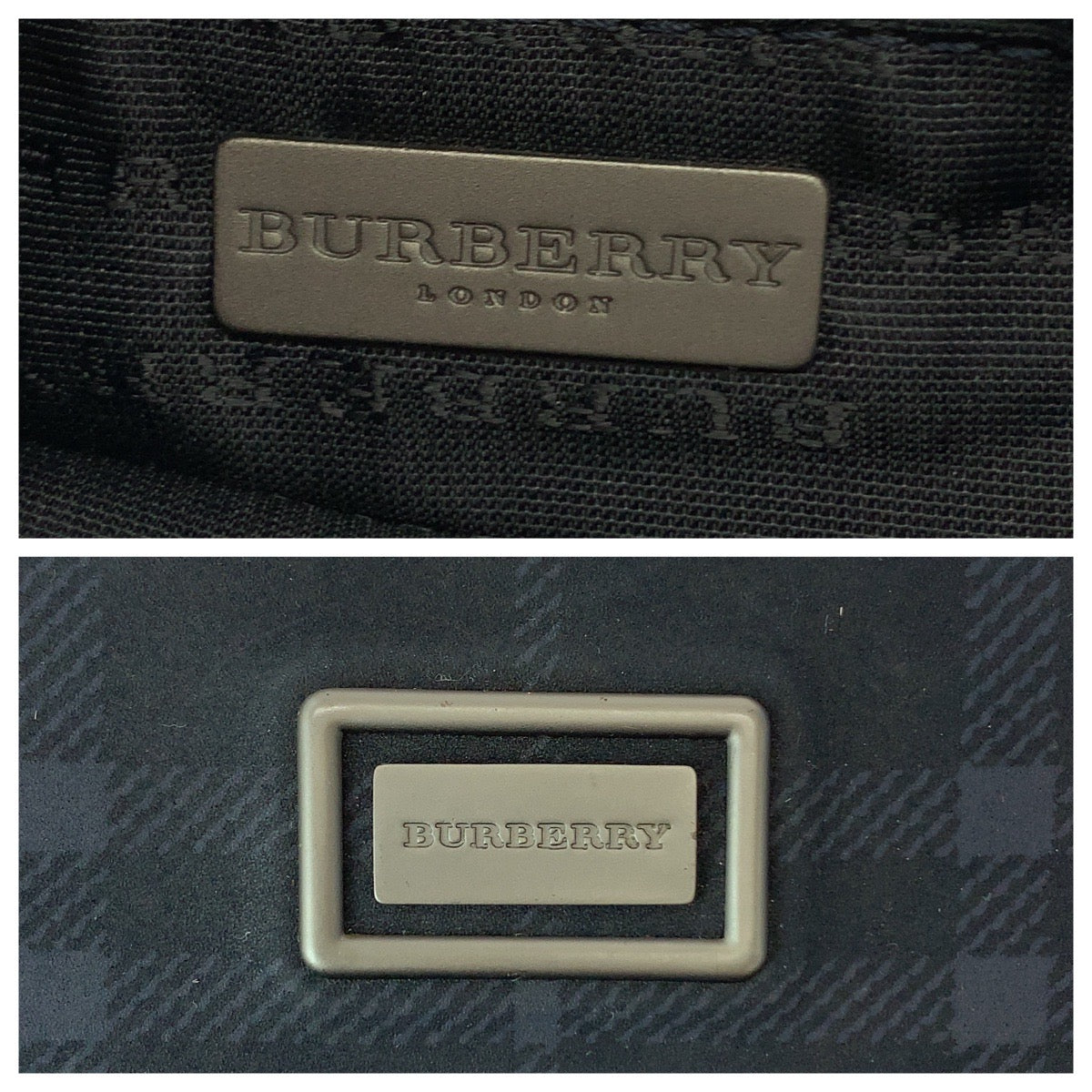 Burberry Check Canvas Tote Bag Navy Silver