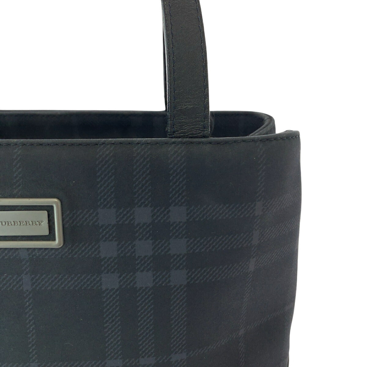 Burberry Check Canvas Tote Bag Navy Silver