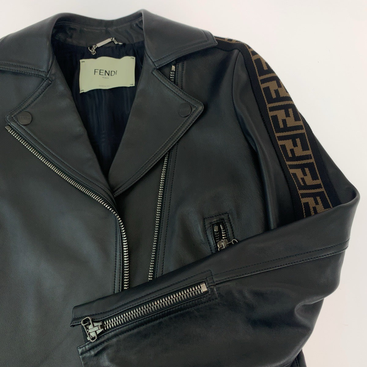 Fendi Lambskin Riders Jacket Black Brown