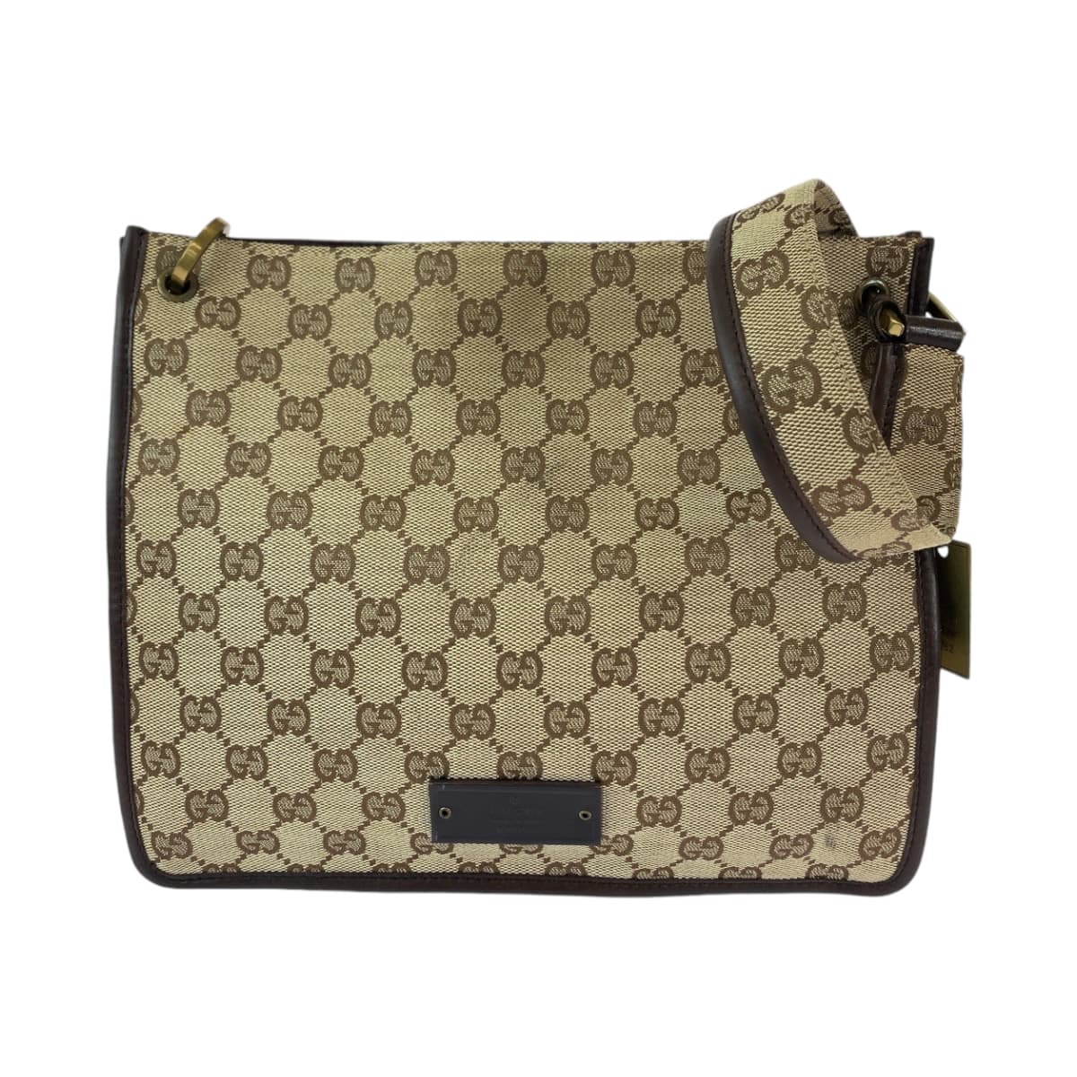 Gucci GG Canvas Plate Charm Shoulder Bag