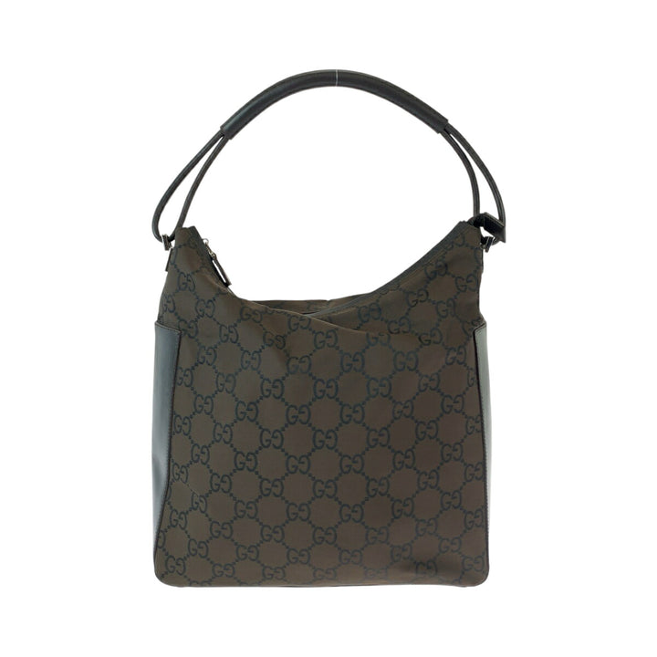 Gucci Nylon Shoulder Bag Brown Silver Hardware