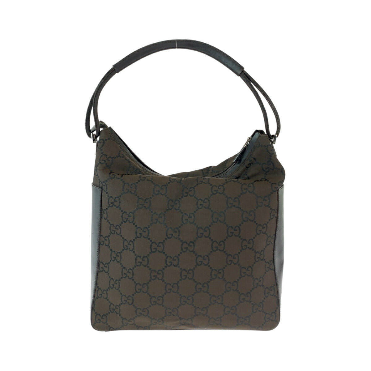 Gucci Nylon Shoulder Bag Brown Silver Hardware