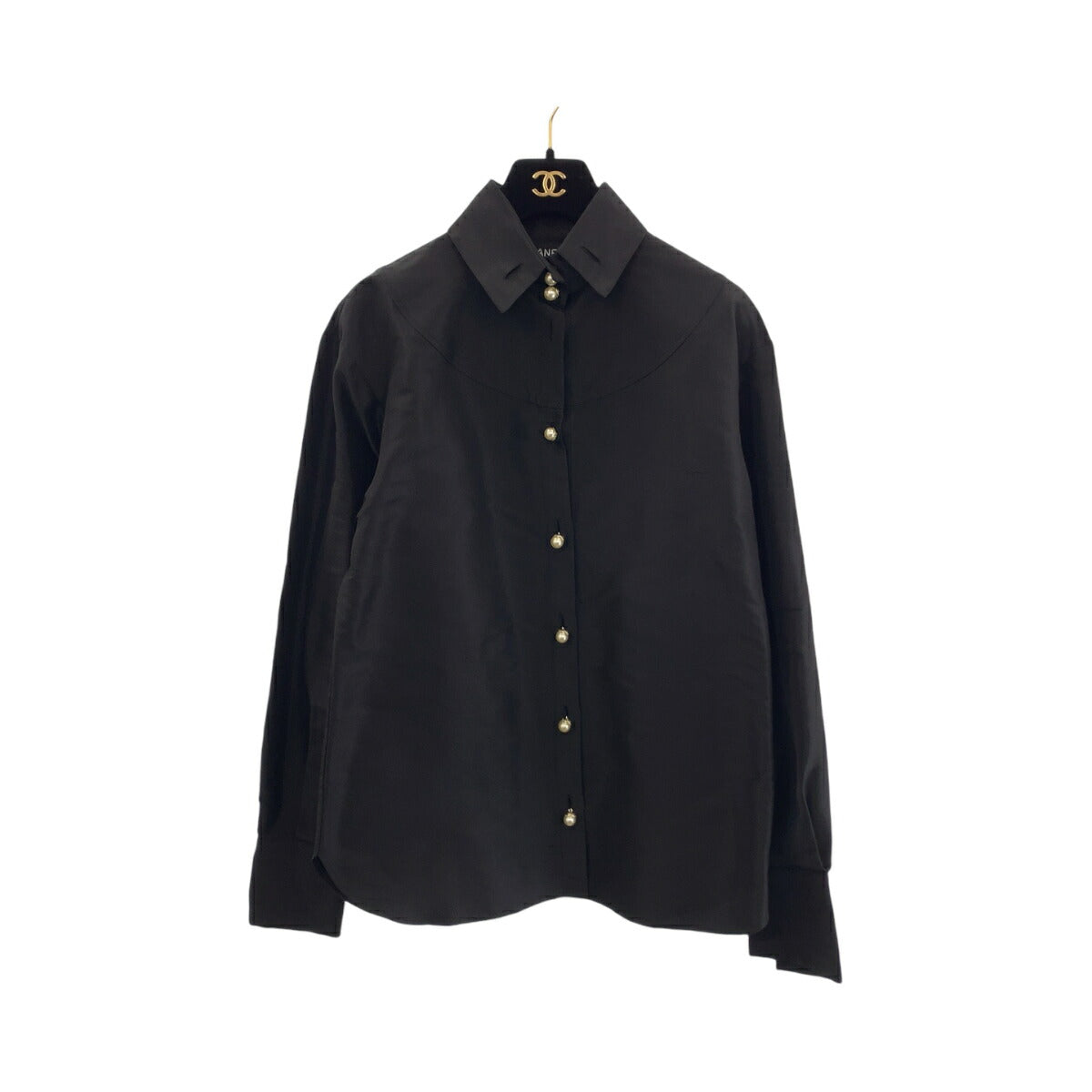 Chanel Silk Shirt 36 Faux Pearl Black