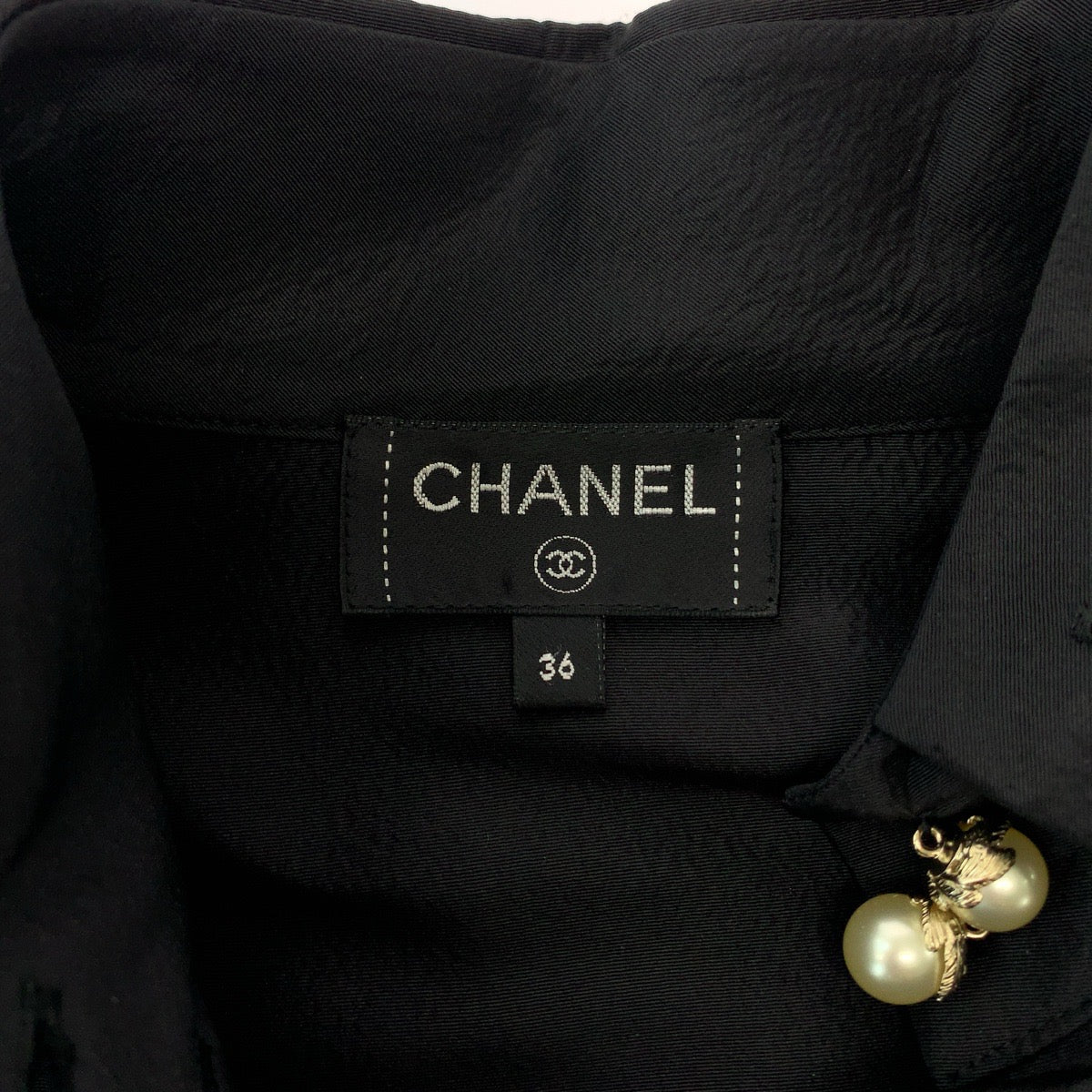 Chanel Silk Shirt 36 Faux Pearl Black