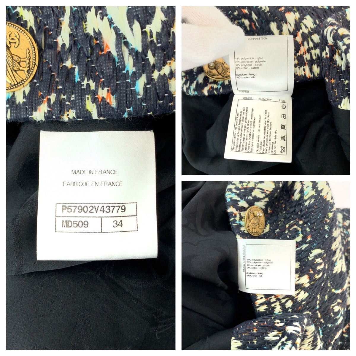 Chanel Owl Print Wool Jacket Navy Multicolor