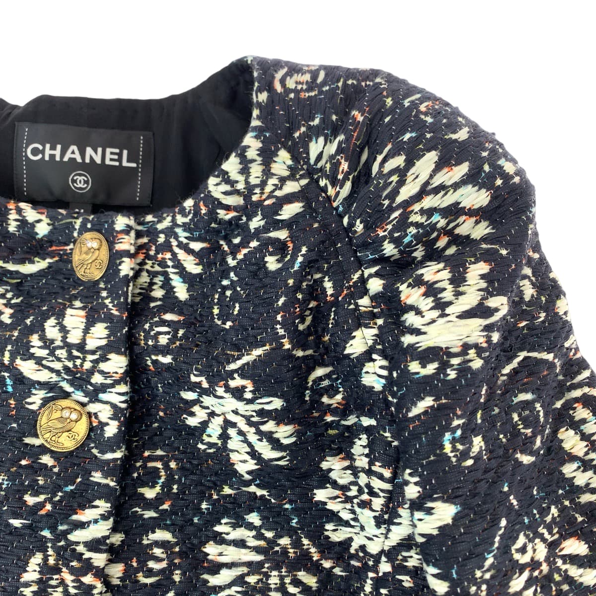 Chanel Owl Print Wool Jacket Navy Multicolor