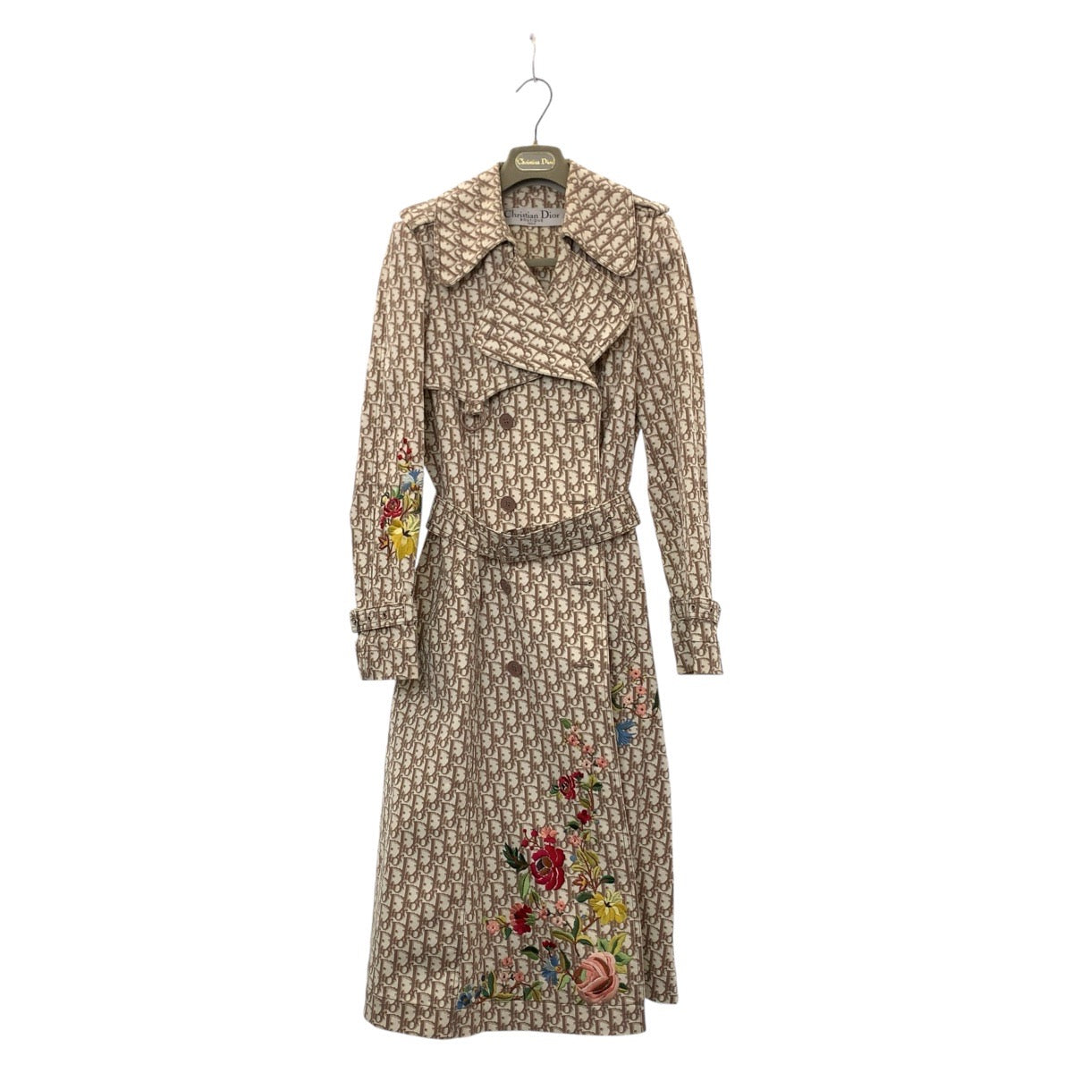 Dior Cotton Trench Coat Beige Floral Embroidery