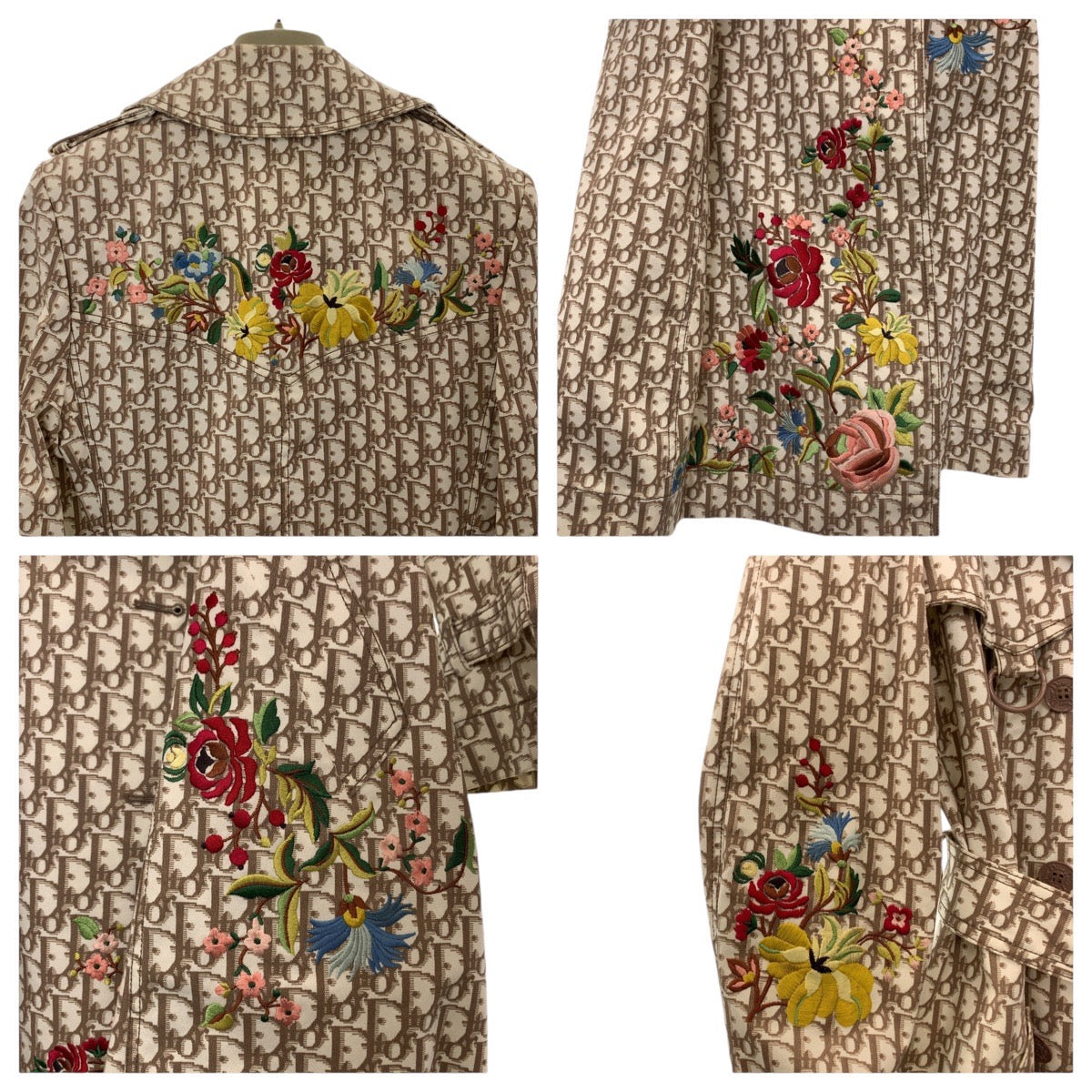 Dior Cotton Trench Coat Beige Floral Embroidery